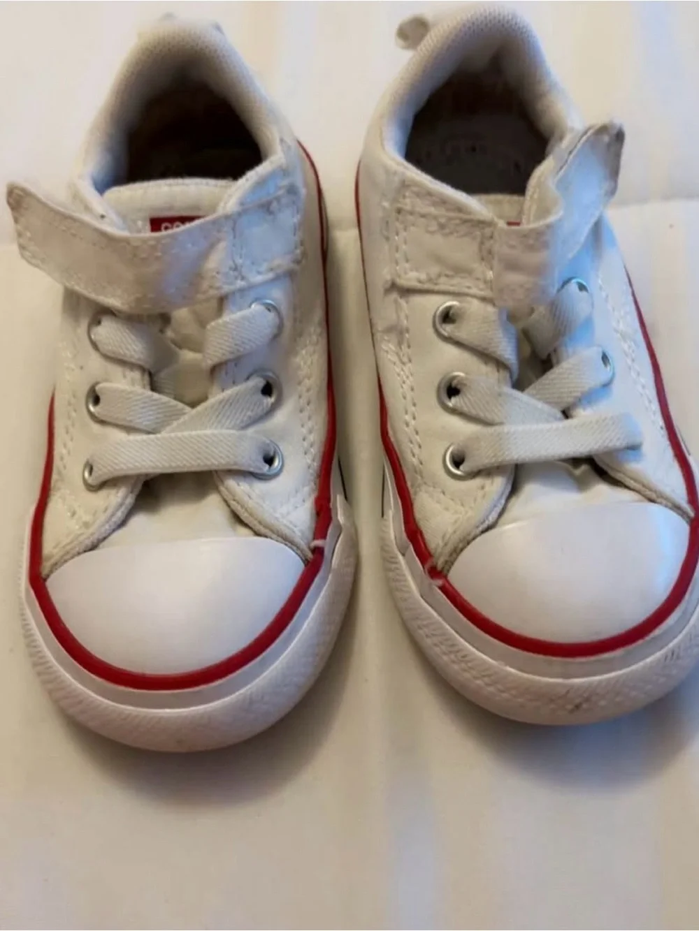 Converse Kids White Canvas Sneakers with Red Accent